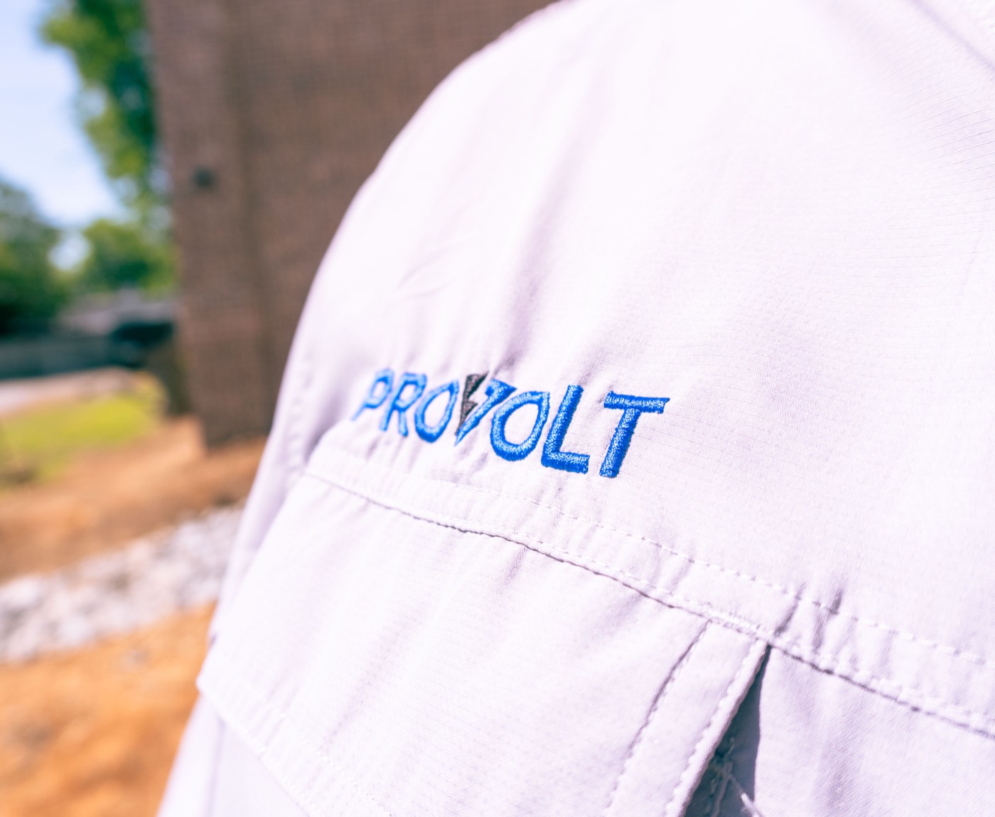 ProVolt logo detail on work shirt